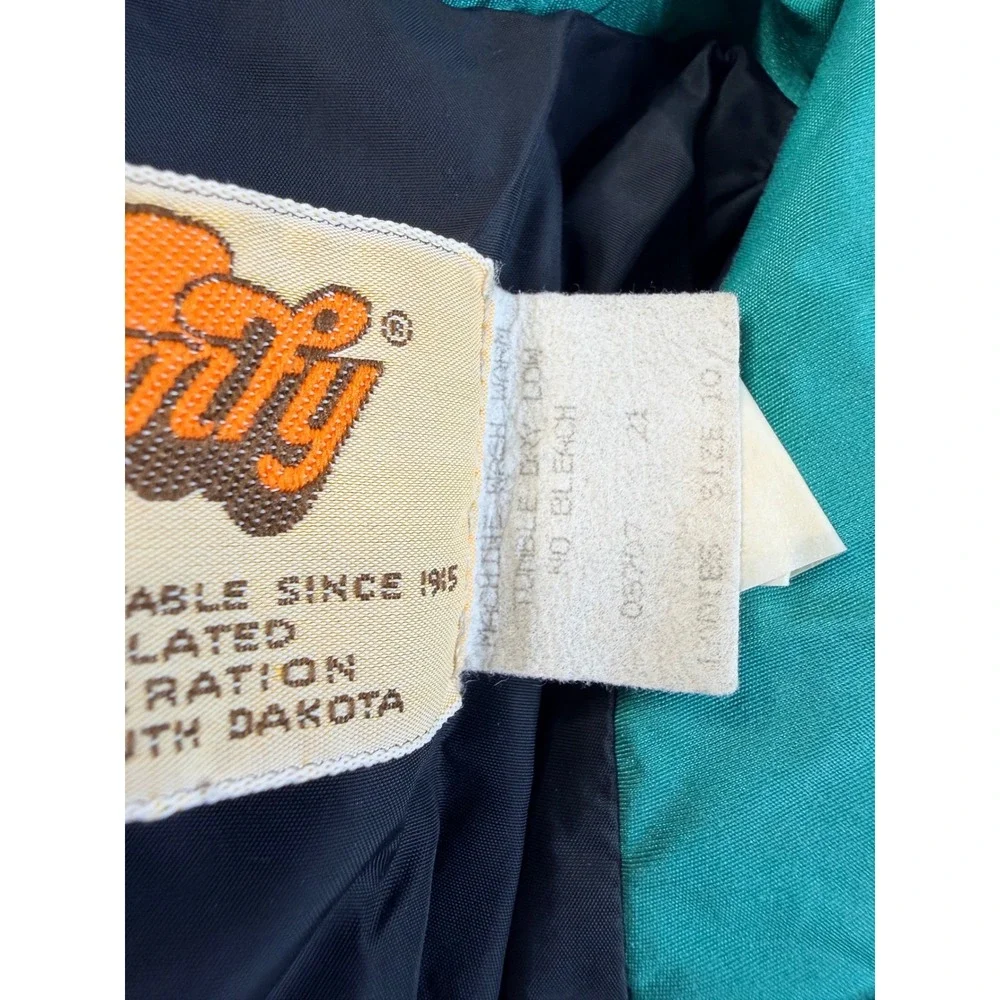 Vintage Comfy Down Puffer Jacket Womens 10 Teal Green USA Made 90s Southwestern
